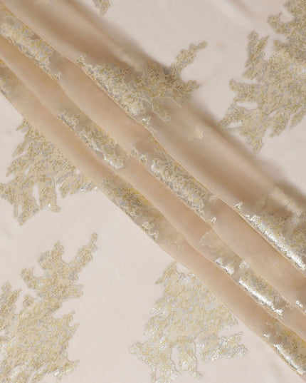تصميم أنيق على شكل أوراق ذهبية من قماش الشيفون الحريري الخالص - لمسات معدنية، عرض 140 سم، صنع في كوريا الجنوبية-D17779