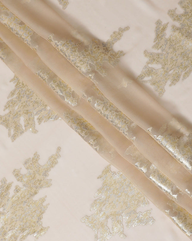 تصميم أنيق على شكل أوراق ذهبية من قماش الشيفون الحريري الخالص - لمسات معدنية، عرض 140 سم، صنع في كوريا الجنوبية-D17779