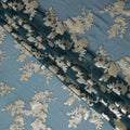 Elegant Teal Silk Chiffon with Silver Floral Embellishments, 140cm Width, Authentic South Korean Fabric-D17781
