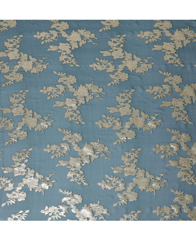 شيفون حرير أزرق مخضر أنيق مع زخارف زهور فضية، عرض 140 سم، قماش كوري جنوبي أصيل-D17781