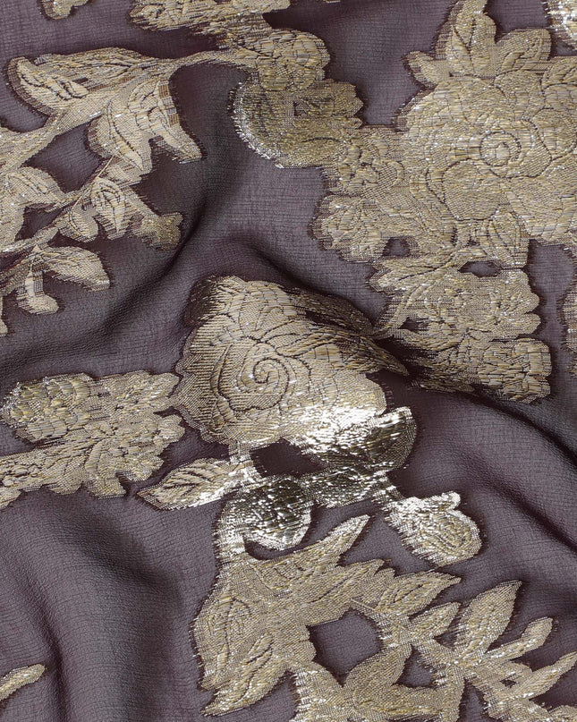 شيفون حريري بنفسجي متطور مع نباتات فضية لامعة، بعرض 140 سم، مصنوع في كوريا الجنوبية-D17783