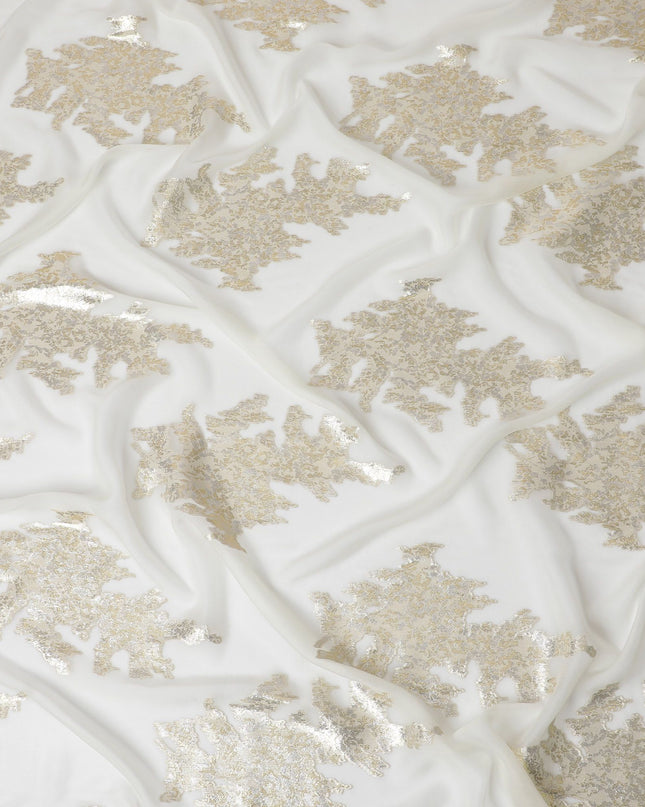 قماش شيفون حريري عاجي كلاسيكي مع تفاصيل رقائق ذهبية، عرض 140 سم، نسيج كوري جنوبي أنيق-D17784