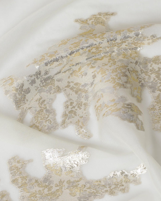 قماش شيفون حريري عاجي كلاسيكي مع تفاصيل رقائق ذهبية، عرض 140 سم، نسيج كوري جنوبي أنيق-D17784