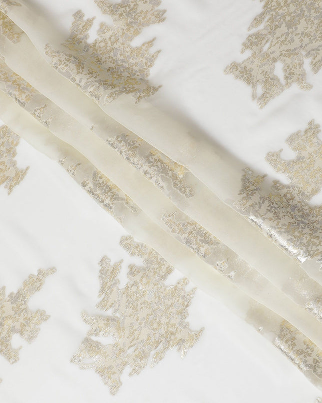 قماش شيفون حريري عاجي كلاسيكي مع تفاصيل رقائق ذهبية، عرض 140 سم، نسيج كوري جنوبي أنيق-D17784