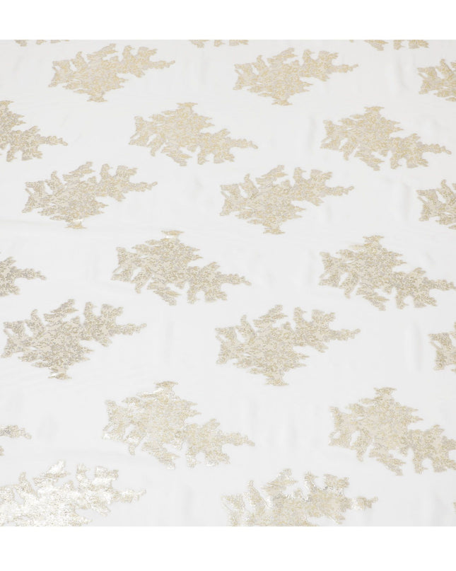 قماش شيفون حريري عاجي كلاسيكي مع تفاصيل رقائق ذهبية، عرض 140 سم، نسيج كوري جنوبي أنيق-D17784