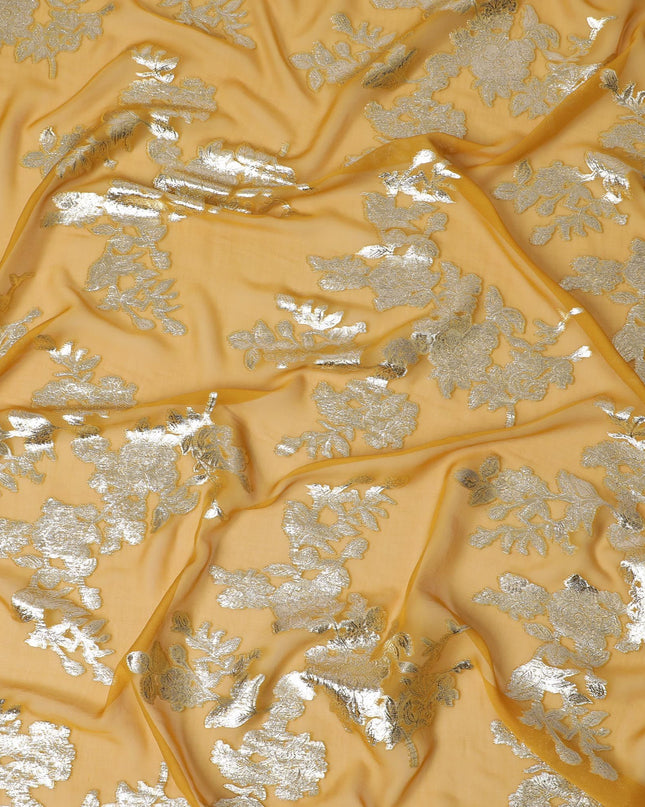 قماش شيفون حرير من Goldenrod مع تطريز فضي، عرض 140 سم - نسيج كوري جنوبي فاخر-D17785