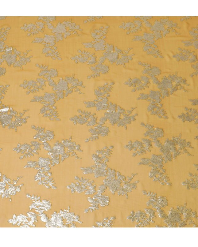 قماش شيفون حرير من Goldenrod مع تطريز فضي، عرض 140 سم - نسيج كوري جنوبي فاخر-D17785