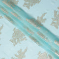 Aqua Blue Silk Chiffon Fabric with Silver Gilded Embellishments, 140cm Wide - Exquisite South Korean Craft-D17786