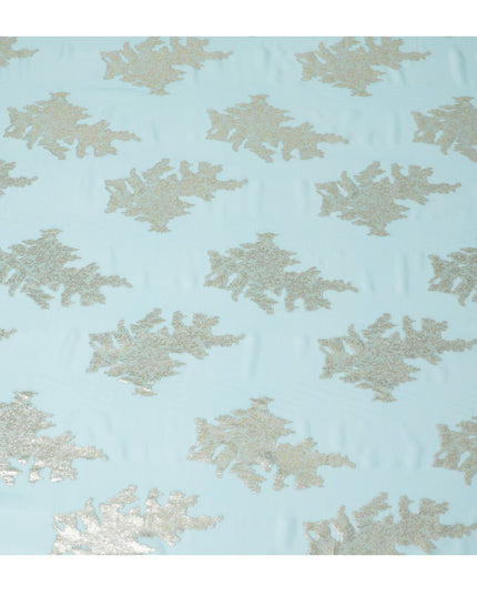 Aqua Blue Silk Chiffon Fabric with Silver Gilded Embellishments, 140cm Wide - Exquisite South Korean Craft-D17786