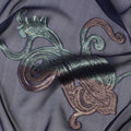 Embroidered Gunmetal Grey Silk Chiffon with Paisley Accents, 140cm - South Korean Elegance-D17787 Regal Fabrics