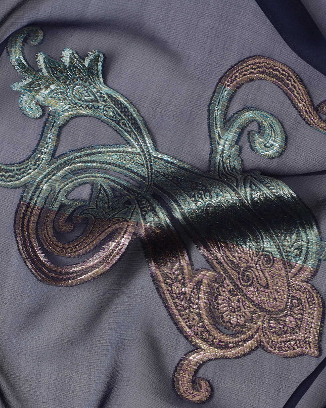 شيفون حرير رمادي رصاصي مطرز مع زخارف بيزلي 140 سم - أناقة كوريا الجنوبية-D17787