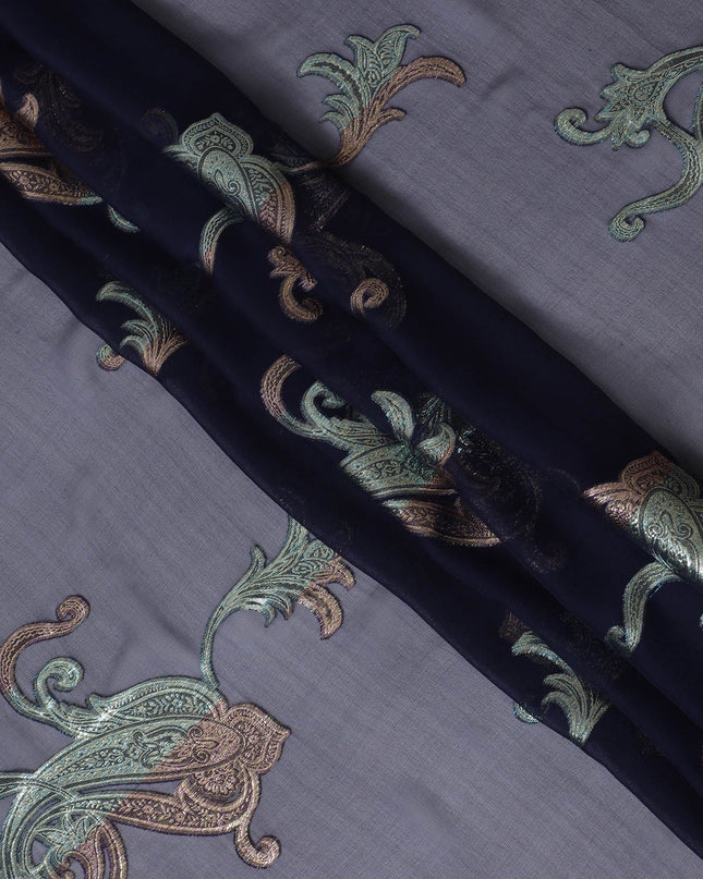 شيفون حرير رمادي رصاصي مطرز مع زخارف بيزلي 140 سم - أناقة كوريا الجنوبية-D17787