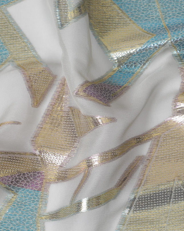 Holographic Geometric Silk Chiffon Fabric, 140cm - Futuristic South Korean Design-D17788