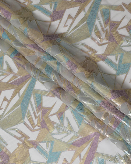 Holographic Geometric Silk Chiffon Fabric, 140cm - Futuristic South Korean Design-D17788