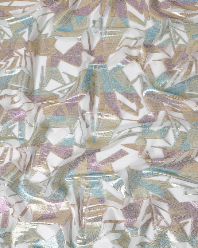 Iridescent Geometric Pattern Silk Chiffon Fabric, 140cm - Contemporary South Korean Textile Art-D17789