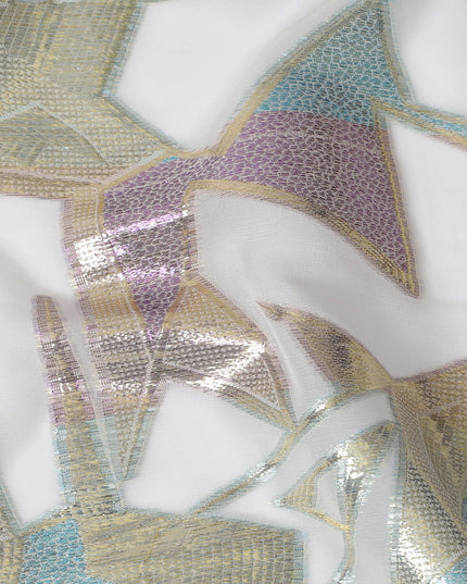 Iridescent Geometric Pattern Silk Chiffon Fabric, 140cm - Contemporary South Korean Textile Art-D17789