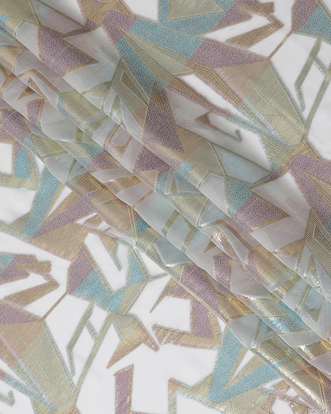 Iridescent Geometric Pattern Silk Chiffon Fabric, 140cm - Contemporary South Korean Textile Art-D17789
