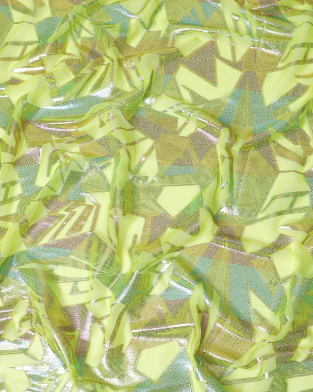 قماش شيفون حرير هندسي ليموني نيون، 140 سم - تصميم كوري جنوبي كهربائي-D17792