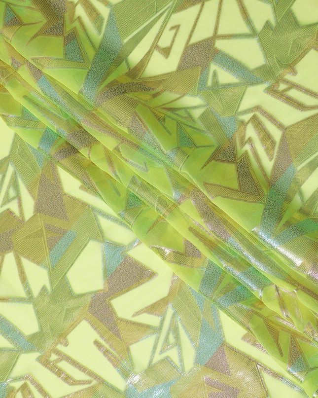 قماش شيفون حرير هندسي ليموني نيون، 140 سم - تصميم كوري جنوبي كهربائي-D17792
