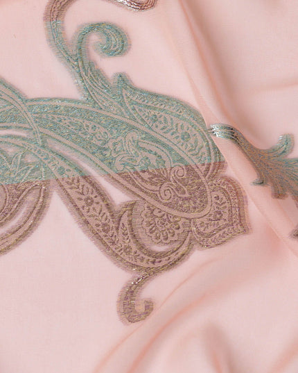 Blush Pink Silk Chiffon with Silver Paisley Embroidery, 140cm - South Korean Refined Fabric-D17795