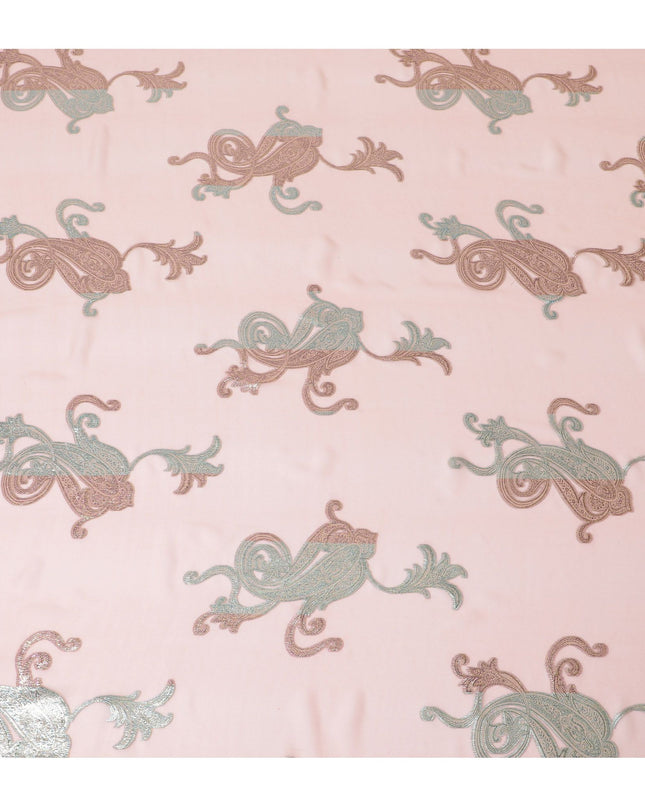 Blush Pink Silk Chiffon with Silver Paisley Embroidery, 140cm - South Korean Refined Fabric-D17795
