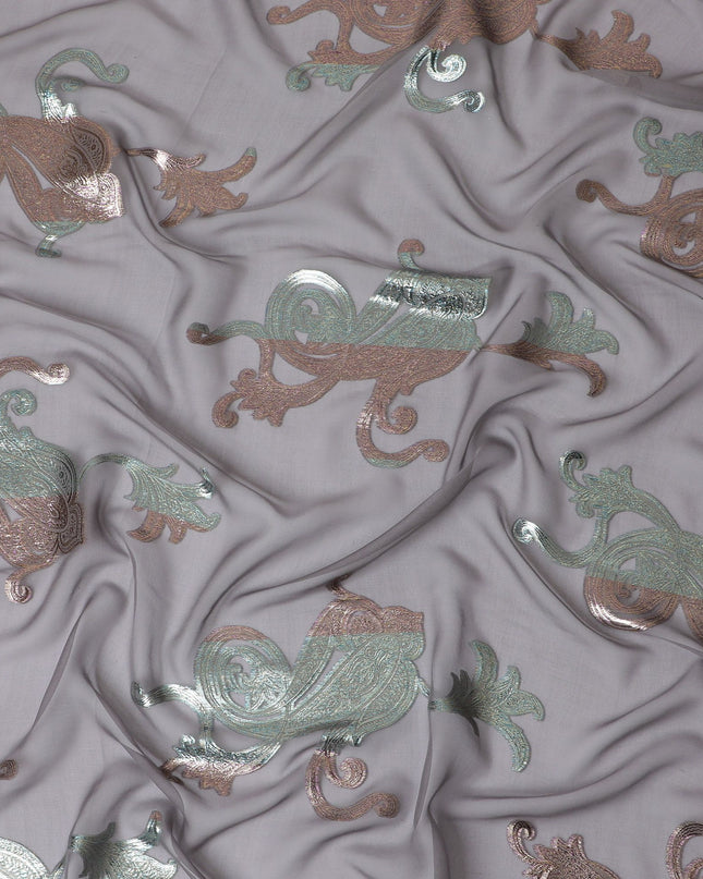 بيزلي فضي على قماش شيفون حرير أسود، 140 سم - حرفة المنسوجات الكورية الجنوبية الرائعة-D17798