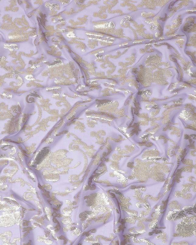 قماش شيفون حرير خالص لافندر مع تصميم لوركس ذهبي، عرض 110 سم - مصمم بشكل فاخر في كوريا الجنوبية-D17896