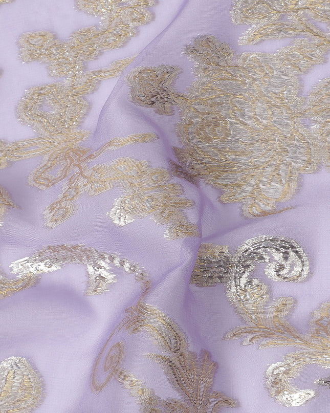 قماش شيفون حرير خالص لافندر مع تصميم لوركس ذهبي، عرض 110 سم - مصمم بشكل فاخر في كوريا الجنوبية-D17896