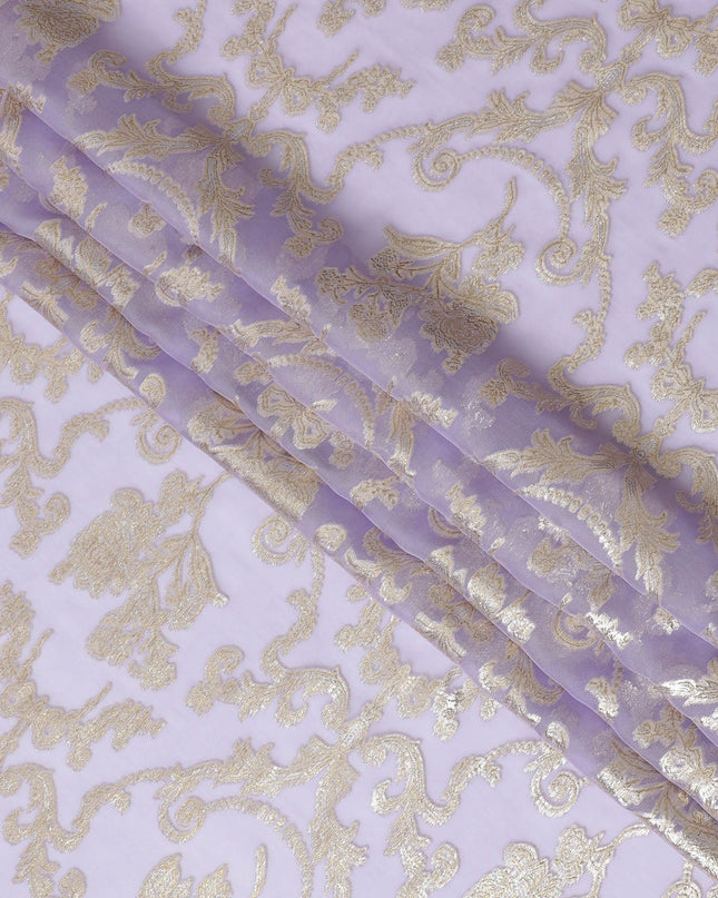 قماش شيفون حرير خالص لافندر مع تصميم لوركس ذهبي، عرض 110 سم - مصمم بشكل فاخر في كوريا الجنوبية-D17896