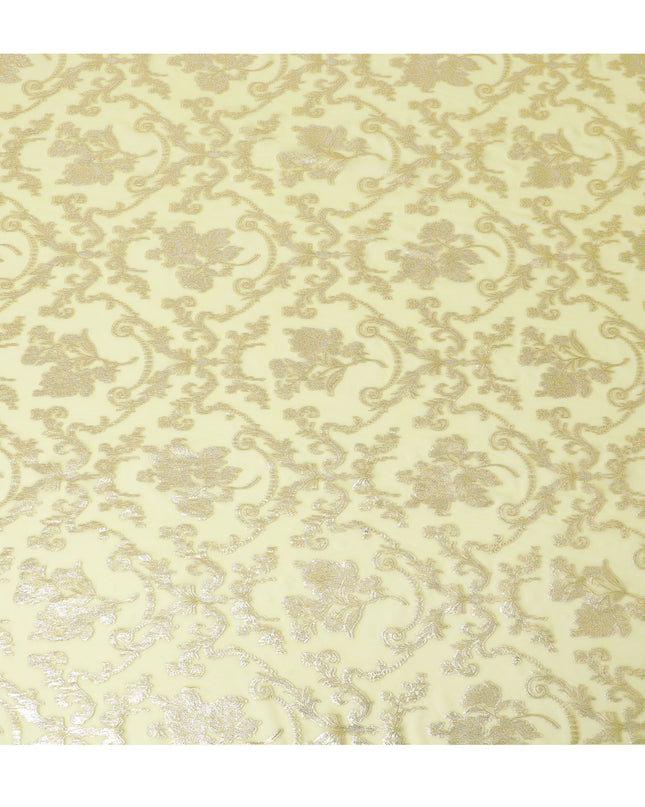 قماش شيفون حرير خالص أصفر ليموني مع لمسات من اللوريكس الفضي، عرض 110 سم - صناعة ممتازة في كوريا الجنوبية -D17898