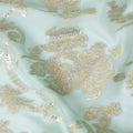 Mint Green Pure Silk Chiffon Fabric with Golden Lurex Detail, 110cm Width - Finely Woven in South Korea-D17899