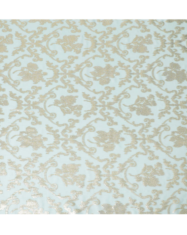 قماش شيفون حرير خالص باللون الأخضر النعناعي مع تفاصيل لوركس ذهبية، عرض 110 سم - منسوج بدقة في كوريا الجنوبية-D17899