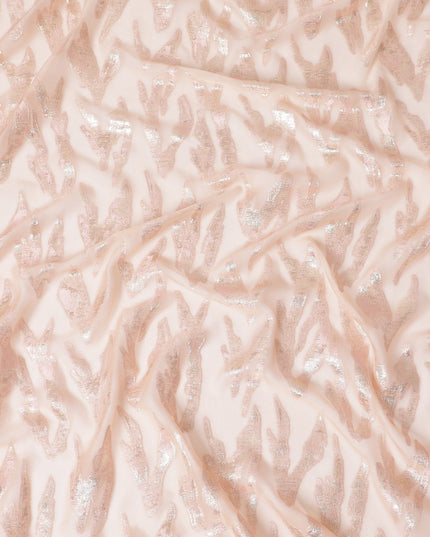 Blush Pink Pure Silk Chiffon with Rose Gold Lurex Waves, 110cm Width - Elegantly Woven in South Korea-D17901