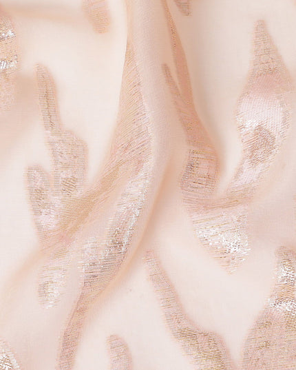 Blush Pink Pure Silk Chiffon with Rose Gold Lurex Waves, 110cm Width - Elegantly Woven in South Korea-D17901