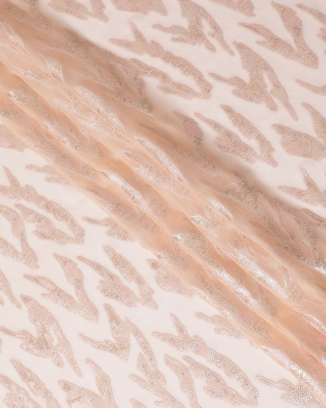Blush Pink Pure Silk Chiffon with Rose Gold Lurex Waves, 110cm Width - Elegantly Woven in South Korea-D17901