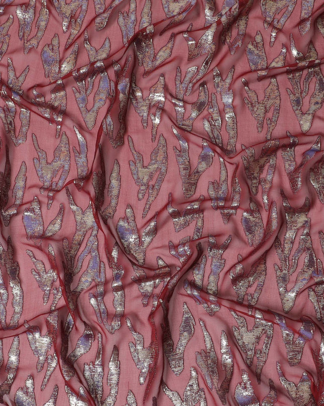 شيفون من الحرير الخالص باللون العنابي مع خلاصة اللوريكس المعدني، عرض 110 سم - منسوج بشكل معقد في كوريا الجنوبية -D17902