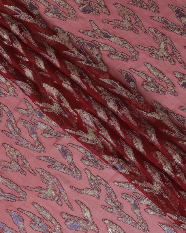 شيفون من الحرير الخالص باللون العنابي مع خلاصة اللوريكس المعدني، عرض 110 سم - منسوج بشكل معقد في كوريا الجنوبية -D17902