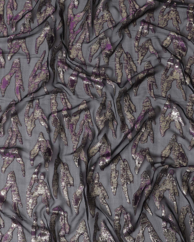 شيفون من الحرير الخالص باللون الأسود الفحمي مع لمسات من اللوريكس الأرجواني، عرض 110 سم - نسيج متطور من كوريا الجنوبية-D17903