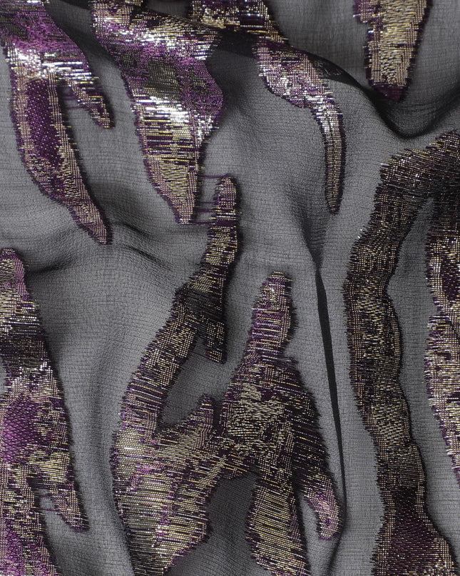 شيفون من الحرير الخالص باللون الأسود الفحمي مع لمسات من اللوريكس الأرجواني، عرض 110 سم - نسيج متطور من كوريا الجنوبية-D17903