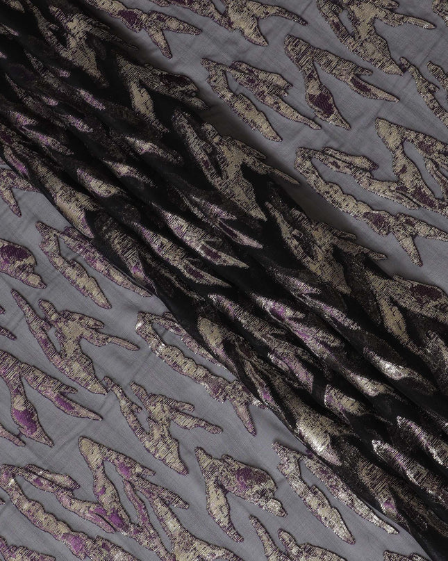 شيفون من الحرير الخالص باللون الأسود الفحمي مع لمسات من اللوريكس الأرجواني، عرض 110 سم - نسيج متطور من كوريا الجنوبية-D17903