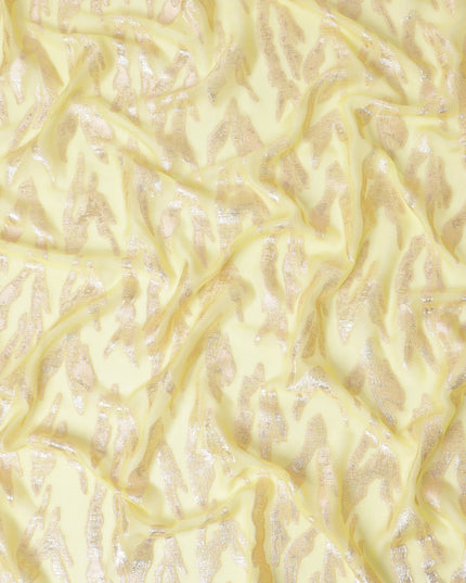 شيفون حرير خالص أصفر زبدة مع لمسات من اللوريكس المذهب، عرض 110 سم - قماش أنيق من كوريا الجنوبية-D17904