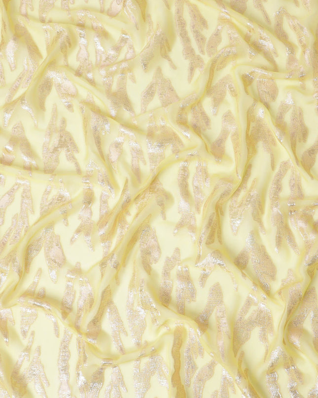 شيفون حرير خالص أصفر زبدة مع لمسات من اللوريكس المذهب، عرض 110 سم - قماش أنيق من كوريا الجنوبية-D17904