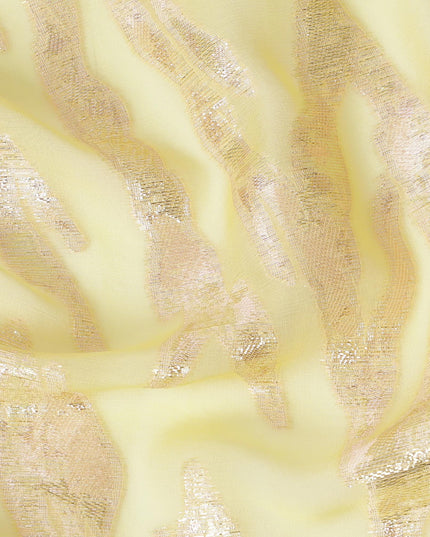 شيفون حرير خالص أصفر زبدة مع لمسات من اللوريكس المذهب، عرض 110 سم - قماش أنيق من كوريا الجنوبية-D17904
