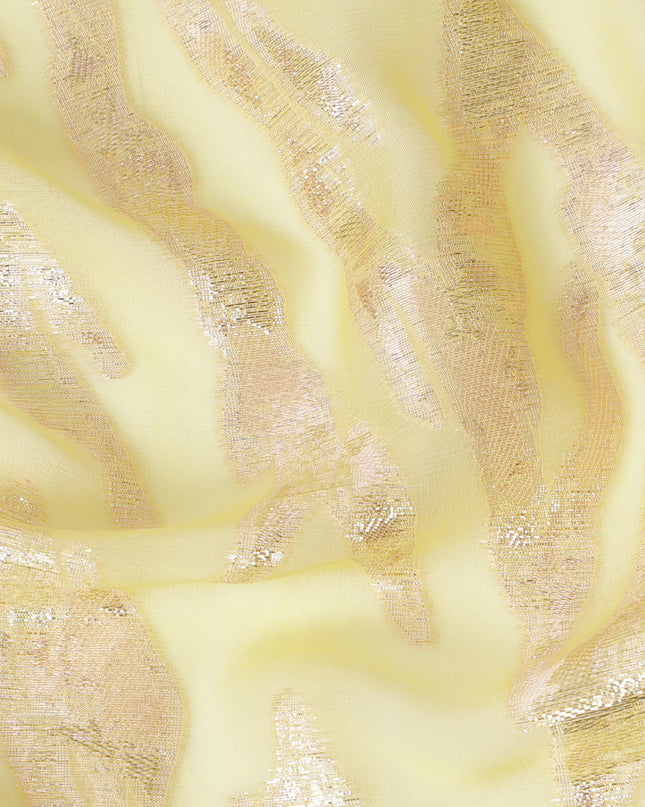 شيفون حرير خالص أصفر زبدة مع لمسات من اللوريكس المذهب، عرض 110 سم - قماش أنيق من كوريا الجنوبية-D17904
