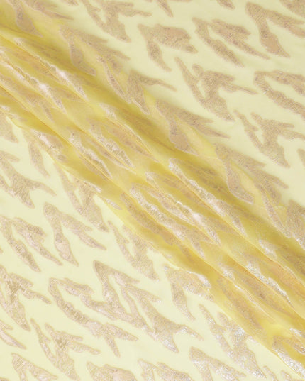 شيفون حرير خالص أصفر زبدة مع لمسات من اللوريكس المذهب، عرض 110 سم - قماش أنيق من كوريا الجنوبية-D17904