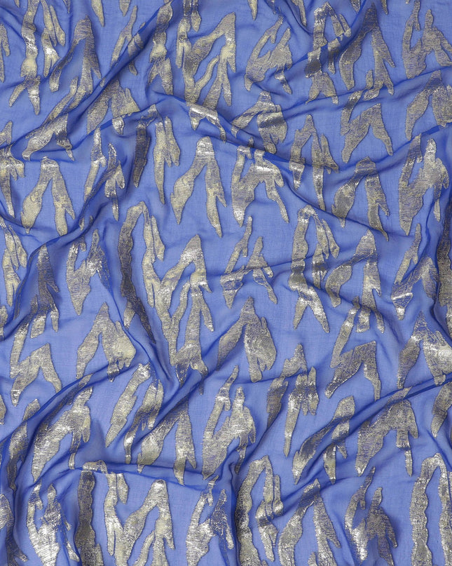 شيفون حرير خالص أزرق ملكي مع خلاصة لوركس فضي، عرض 110 سم - نسيج رائع من كوريا الجنوبية-D17905