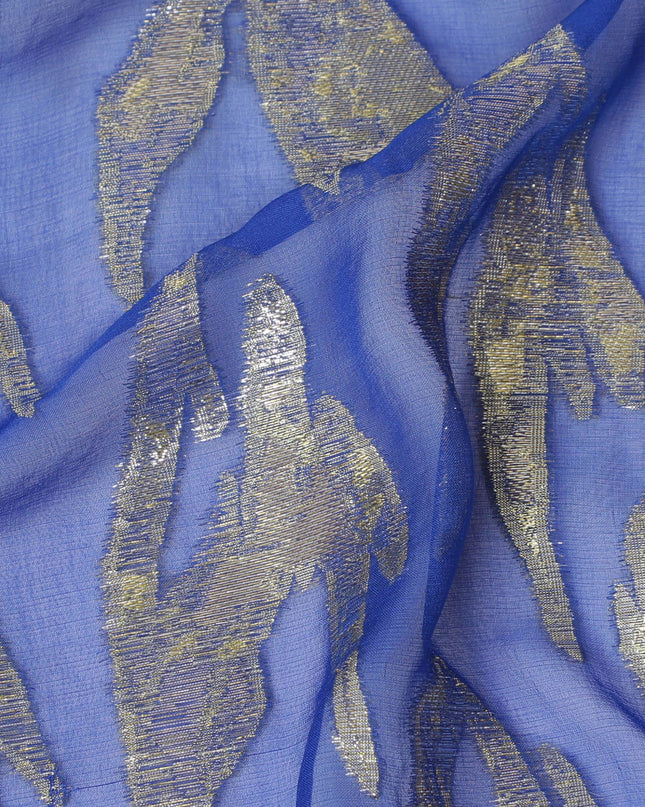 شيفون حرير خالص أزرق ملكي مع خلاصة لوركس فضي، عرض 110 سم - نسيج رائع من كوريا الجنوبية-D17905