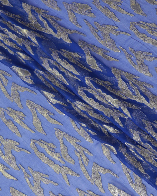 شيفون حرير خالص أزرق ملكي مع خلاصة لوركس فضي، عرض 110 سم - نسيج رائع من كوريا الجنوبية-D17905