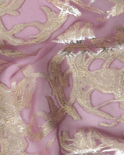 داستي روز شيفون من الحرير الخالص مع لوركس ذهبي باروكي، عرض 110 سم - مصنوع بدقة في كوريا الجنوبية-D17906