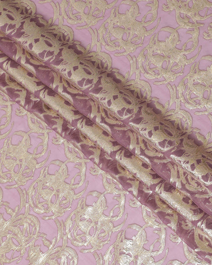 داستي روز شيفون من الحرير الخالص مع لوركس ذهبي باروكي، عرض 110 سم - مصنوع بدقة في كوريا الجنوبية-D17906